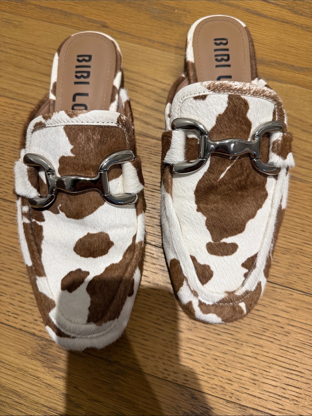 Bibi Lou Brown & White Cow-Print Slip-On Loafers - Picture 5 of 6